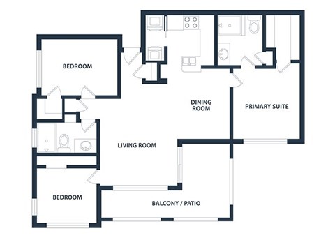Floor plan for 3 beds, 2 baths, 1268 sqft